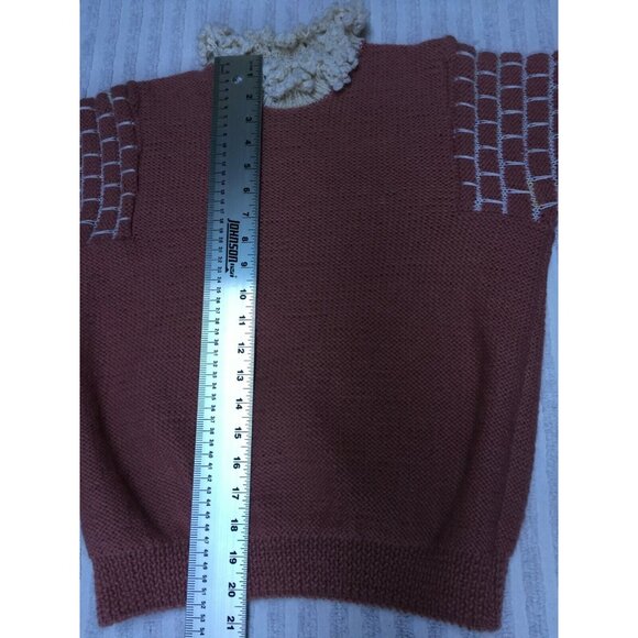 Knitabout Naturals Handknits Pink Balloon Sleeve Pullover Sweater Ruffled Collar - Picture 6 of 6